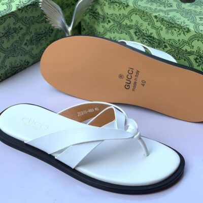 Gucci Men’s Horsebit Leather Slippers – White