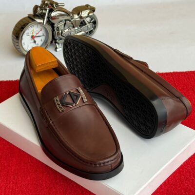 Dior Brown Leather Loafers with Signature Metal Buckle