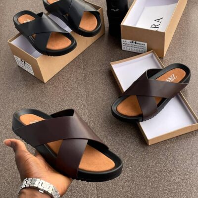 Zara Men’s Cross-Strap Flat Leather Sandals