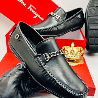 Salvatore Ferragamo Black Leather ‘Gancini’ Loafers