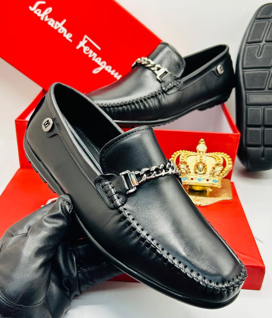 Salvatore Ferragamo Black Leather 'Gancini' Loafers