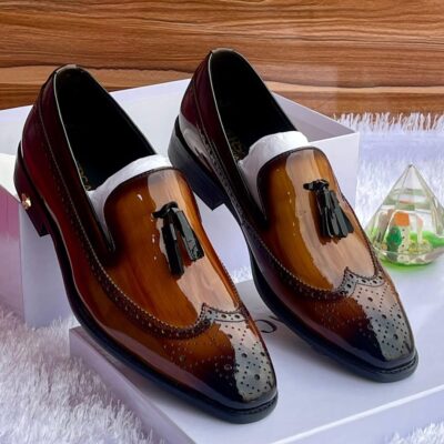 Brown Patent Leather Tassel Loafers – Luxury Men’s Designer Shoes