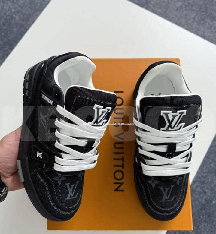 Louis Vuitton LV Trainer Black Monogram Denim Sneakers – Luxury Designer Shoes