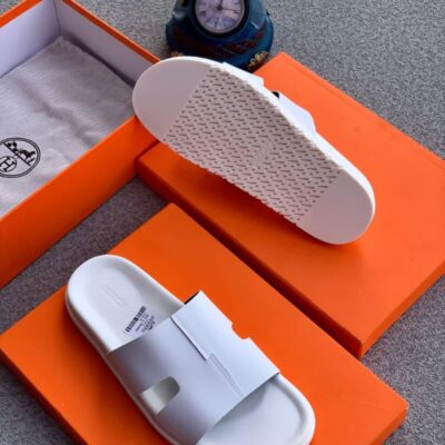 Hermès Pam White Leather Slippers
