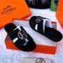 Hermès Paris Crystal “H” Logo Black Leather Sandals