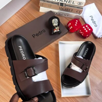 Pedro Men’s Double Buckle Slide Sandals in Brown