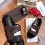 Pedro Men’s Double Buckle Slide Sandals in Brown