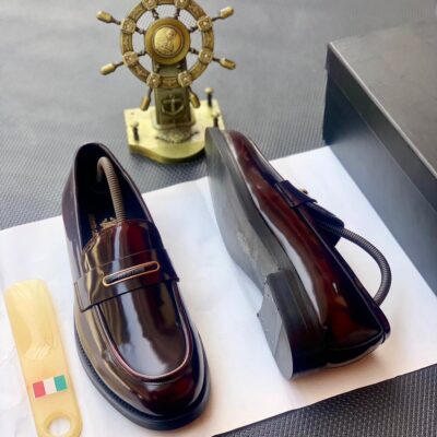 Roberto Cavalli Deep Burgundy Gloss Leather Dress Loafers