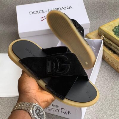 Dolce and Gabbana Minimalist Black and Tan Designer Slides