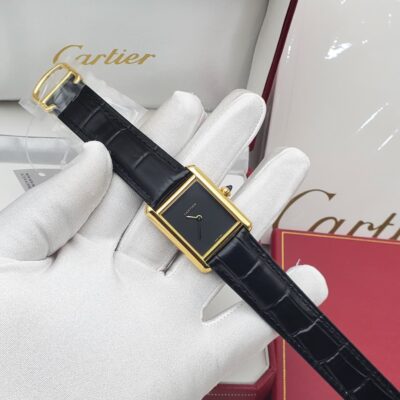 Cartier Tank Quartz Watch with Minimalist Black Dial