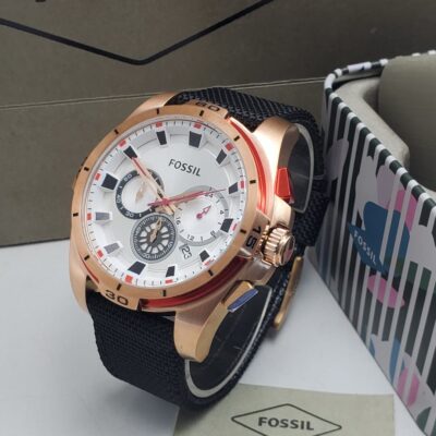 Fossil Professional Rose Gold and Black Textured Strap Watch