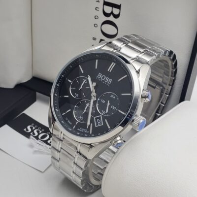 Hugo Boss Stainless Steel Chronograph Watch with Black Dial
