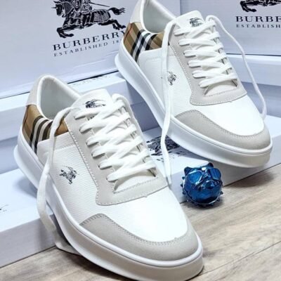 Replica White and Beige Luxury Sneakers with Plaid Accent | Splendourman