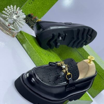 Luxury Black Gucci-Inspired Loafers with Gold Accents | Splendourman