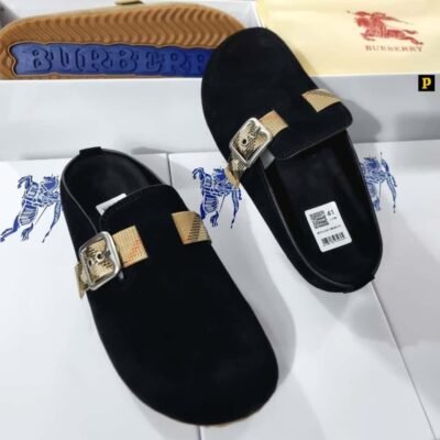Luxury Black Suede Slides with Gold Buckles | Splendourman