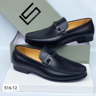 Premium Black Leather Loafers with Sleek Buckle Detail | Splendourman