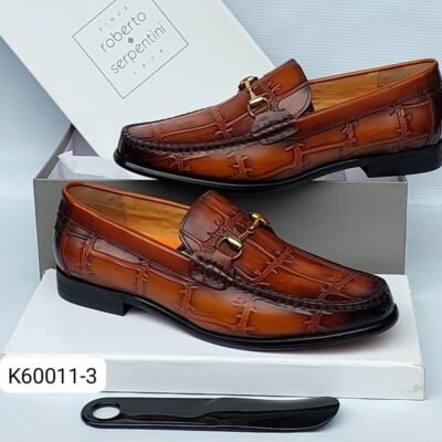 Brown Leather Loafer with Gold Buckle and Intricate Design | Splendourman