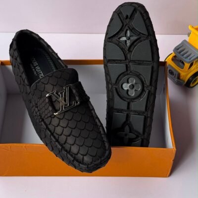 Black Snakeskin Loafers with Silver Buckle | Splendourman