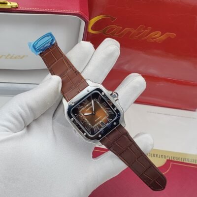 Brown Leather Strap Cartier Watch with Silver Case | Splendourman