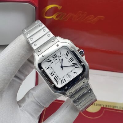 Silver Cartier Watch with White Face and Roman Numerals | Splendourman