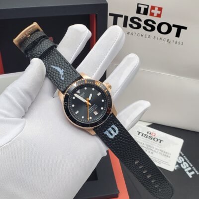 Tissot Black Leather Strap Watch with Gold Accents | Splendourman