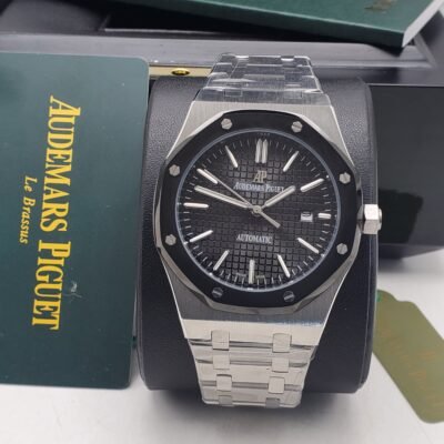 Audemars Piguet Black Face Silver Band Luxury Watch | Splendourman
