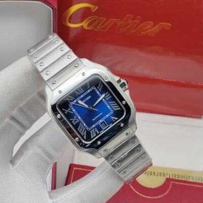 Cartier Silver Watch with Blue Face | Splendourman