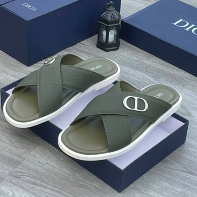 Dior Green Leather Slide Sandals