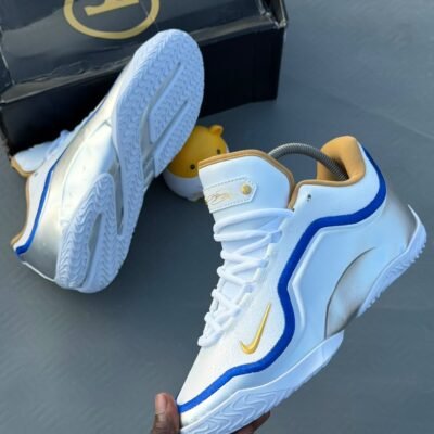 Luxury White Gold Blue Accent Sneakers
